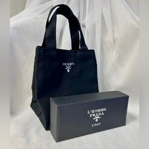 Prada Mini Canvas Lunch Bag Tote in Black NWB GWP l